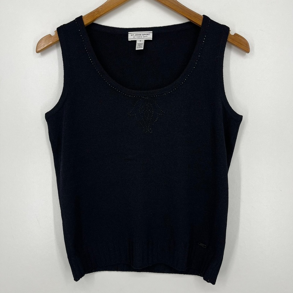 St. John‎ Sport Marie Gray Tank Top Women's Size S Black Sleeveless Wool Blend